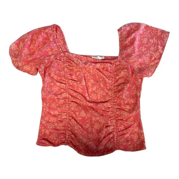 Lush Floral Ruched Front Blouse~Size Medium~Pink Smocked Back Top NWOT  L13 16 - Picture 8 of 11